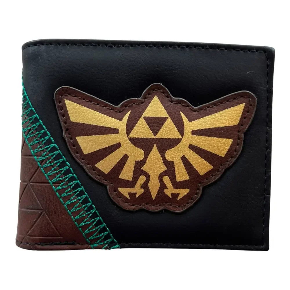 Nintendo Zelda Wallet 2023 Hylian Crest Black Brown Bi-Fold Vegan EUC